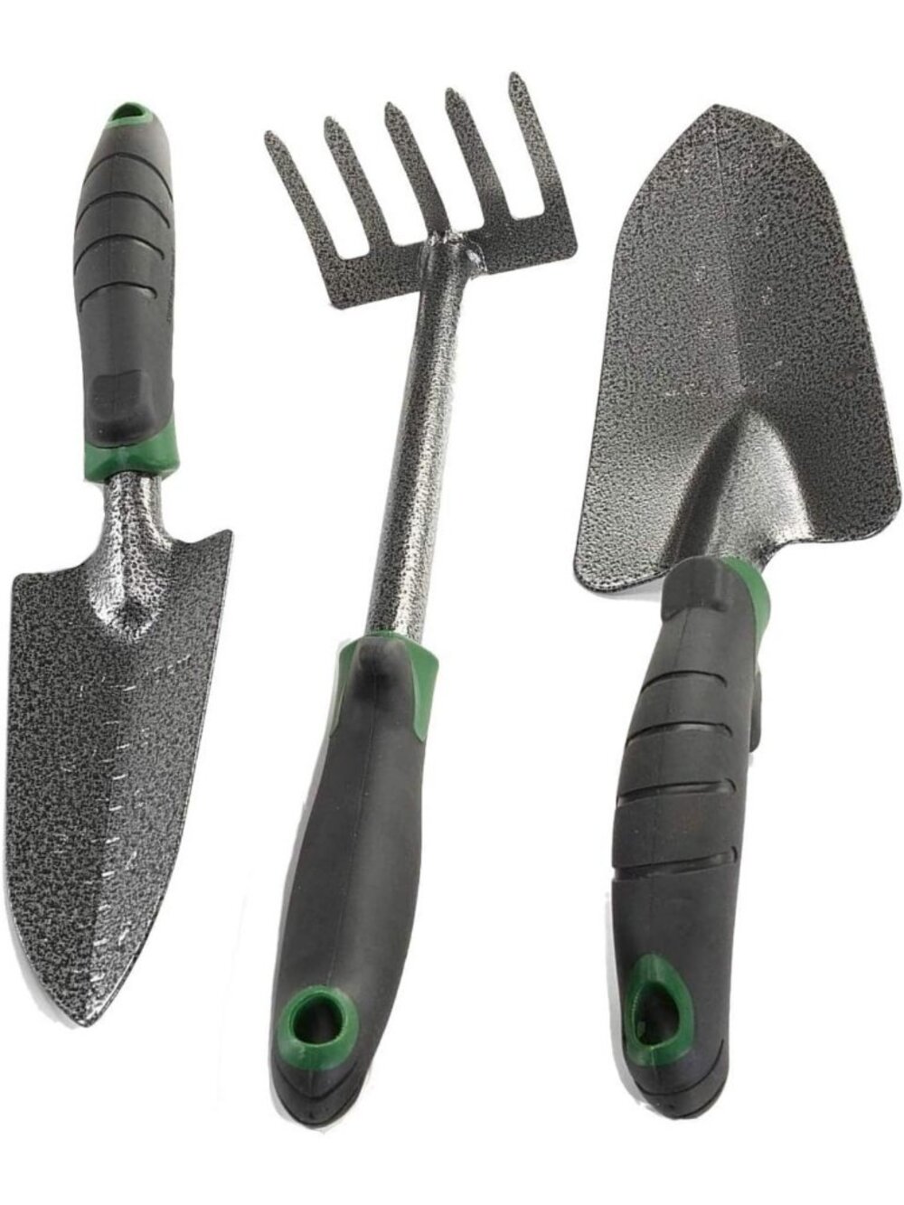 Heavy Duty Garden Tool Set - Carbon Steel Trowel, Transplanter & Rake - 3 Piece